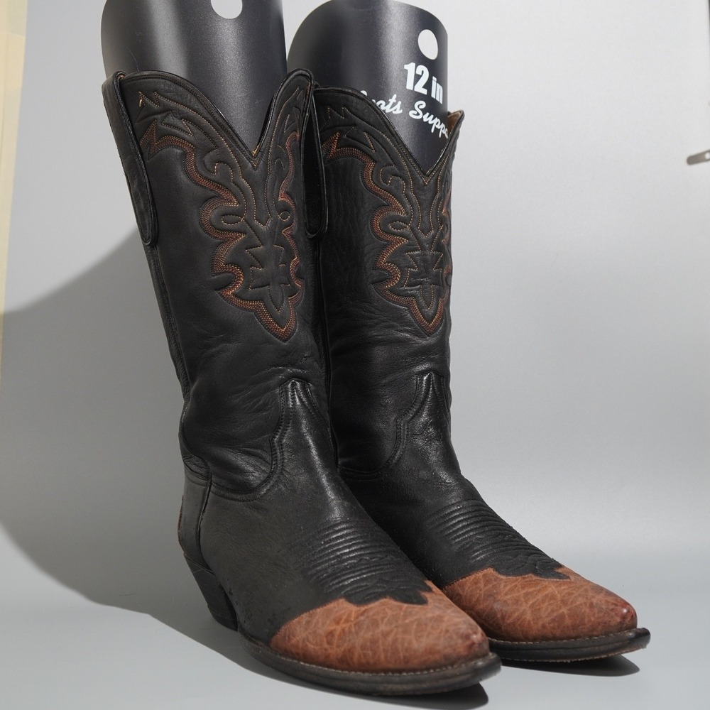 Stallion Cowboy Boots Leather Western Pull On Black Brown Toe Size US 9 (?)